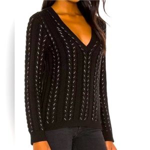 Paige black metallic cable knit v vneck sweater L